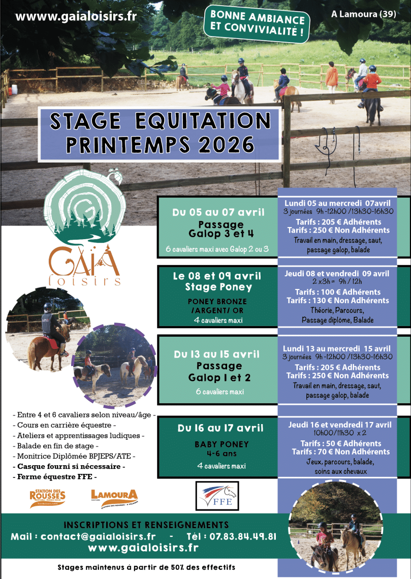 Stages équitation printemps 2026